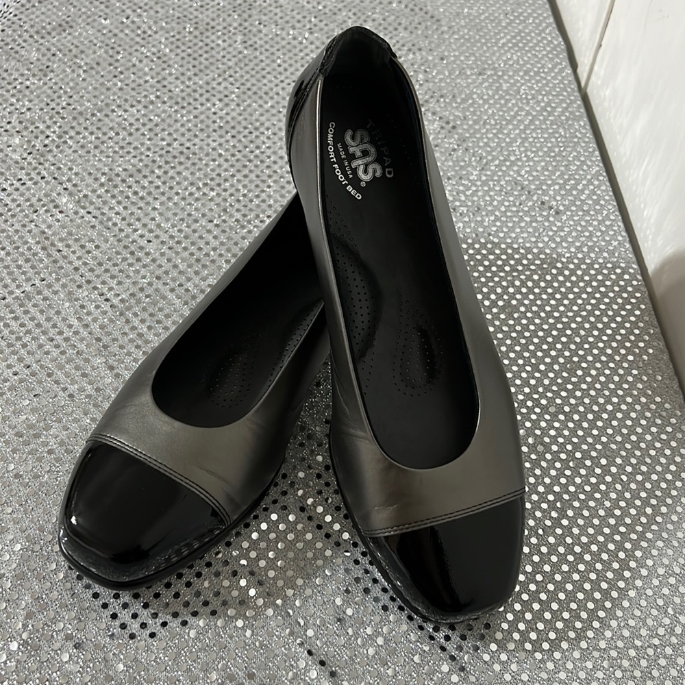 SAS Dress flats 10M in black/ grey- Tripad Comfort Foot Bed
